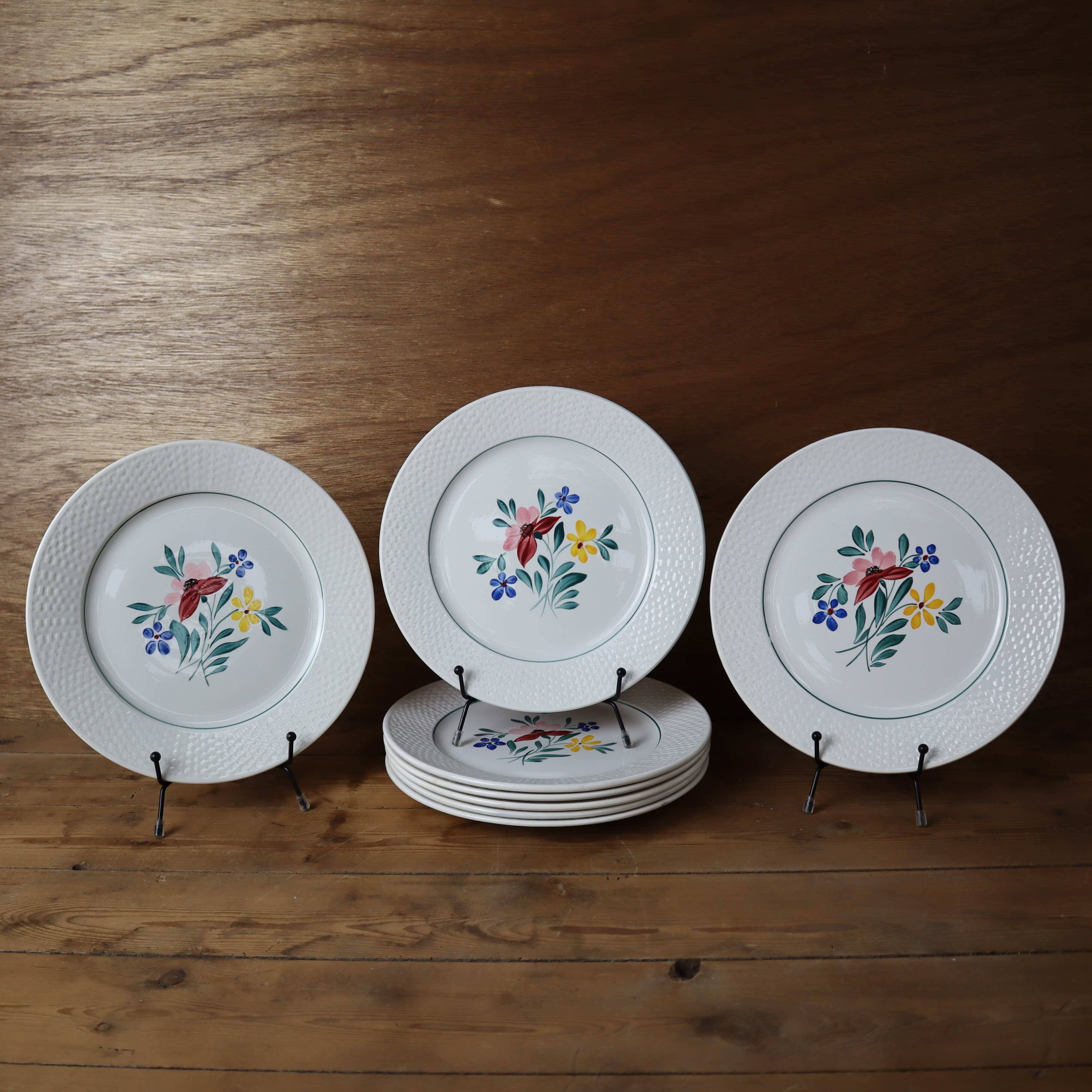 8 flat iron earth plates "Fabiola" Digoin Sarreguemines