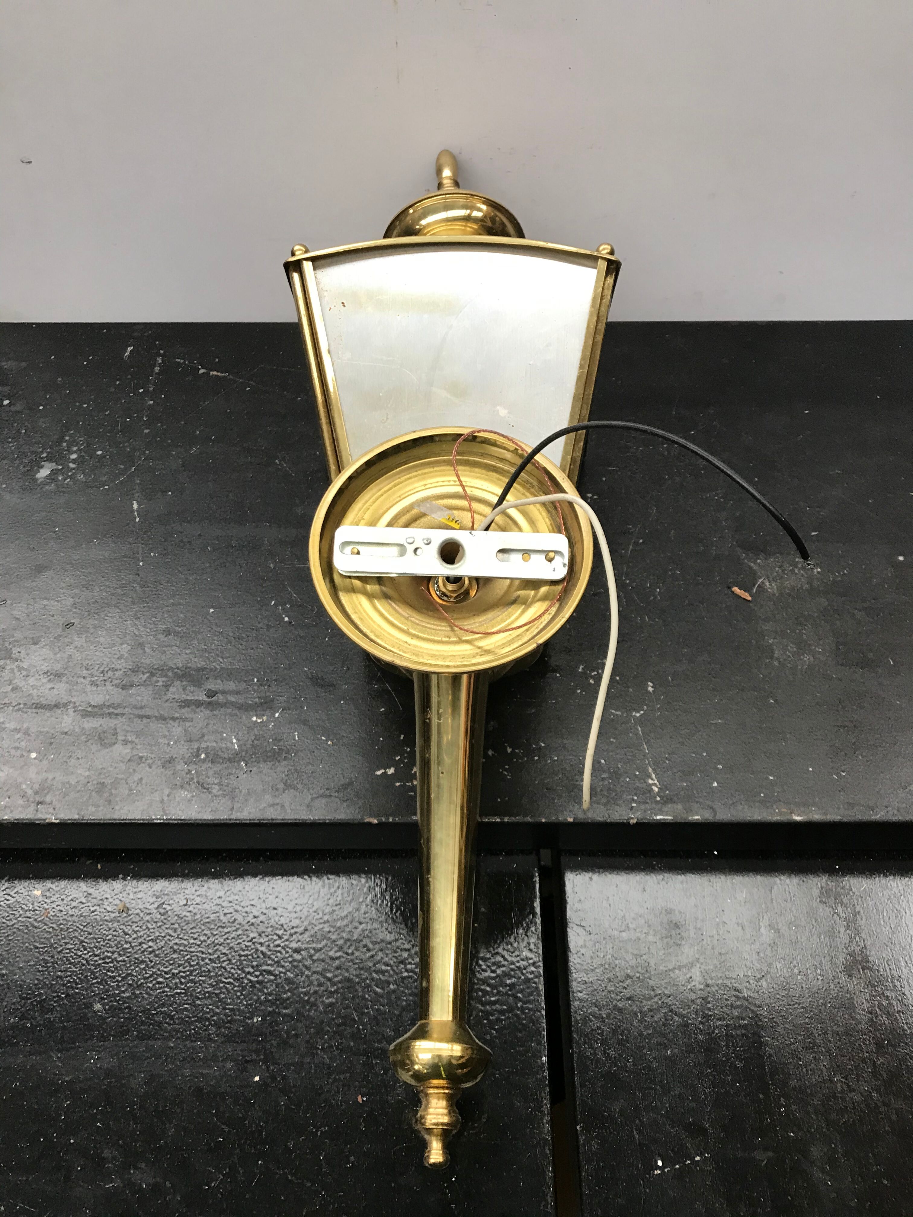 Gold metal lantern wall light with vintage beveled glass