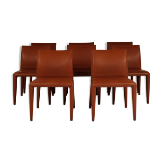 Lot de 8 chaises cuir vol au vent par Mario Bellini pour B&B Italia