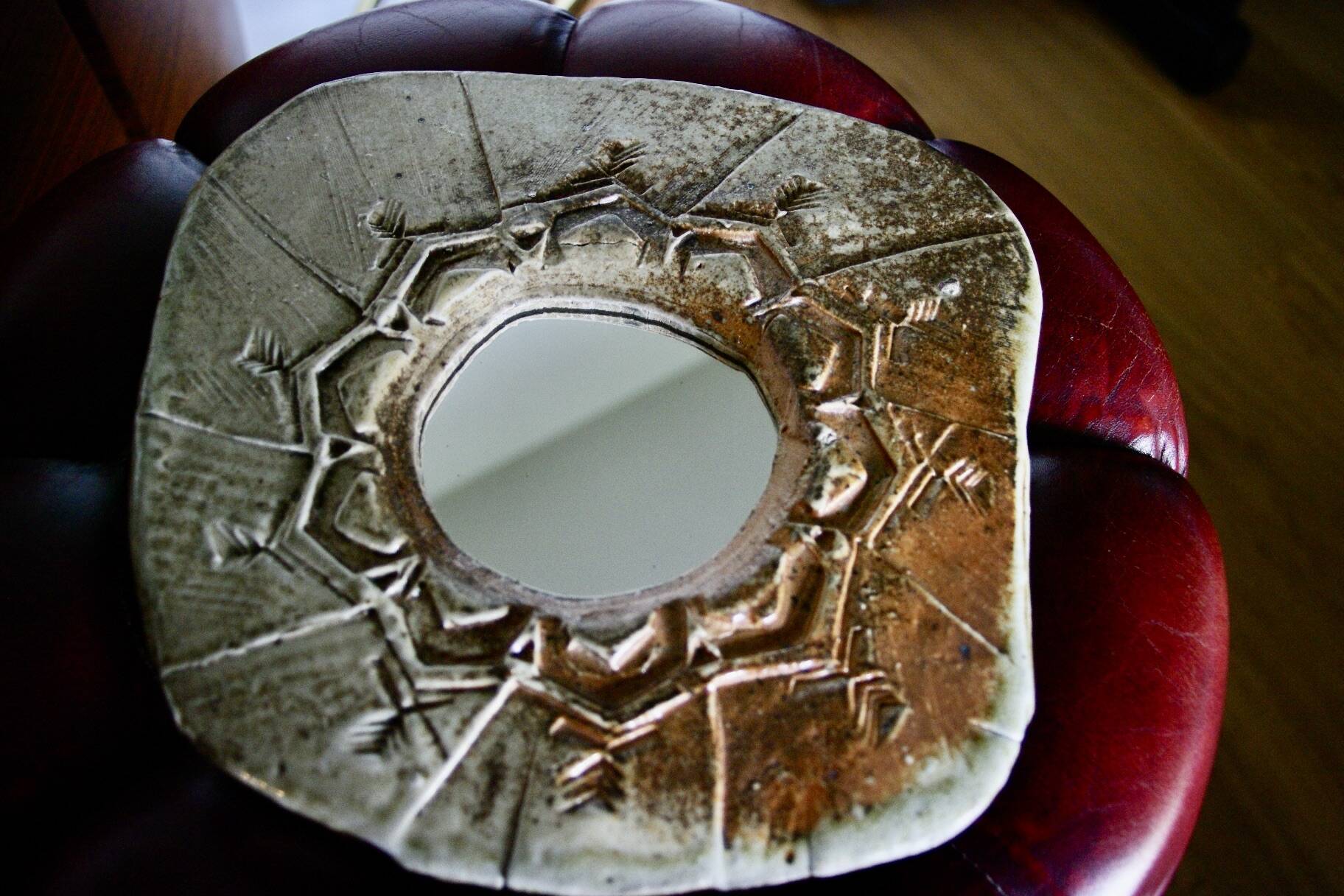 Vintage sandstone mirror from La Borne by Bruno H'dry 1960