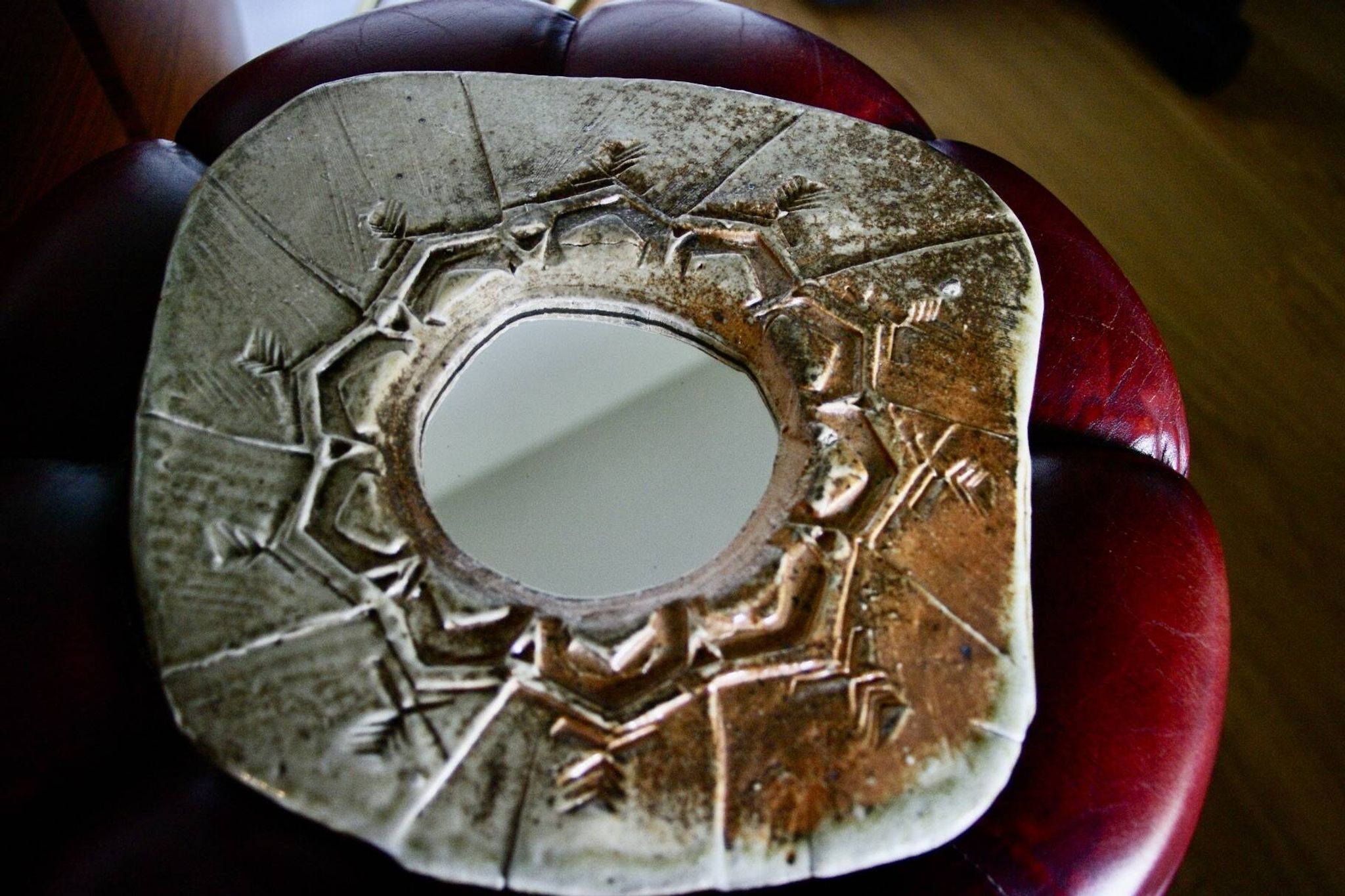 Vintage sandstone mirror from La Borne by Bruno H'dry 1960