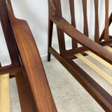 Set of 2 Scandinavian design teak armchairs from the 60s, new blue fabric