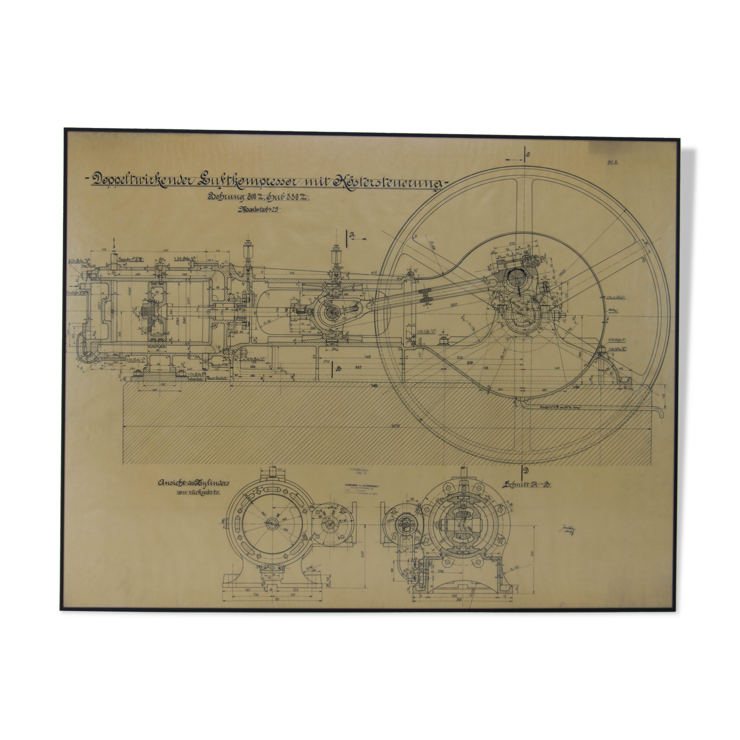 Dessin technique original de compresseur d’air, 1925