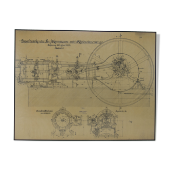 Dessin technique original de compresseur d’air, 1925