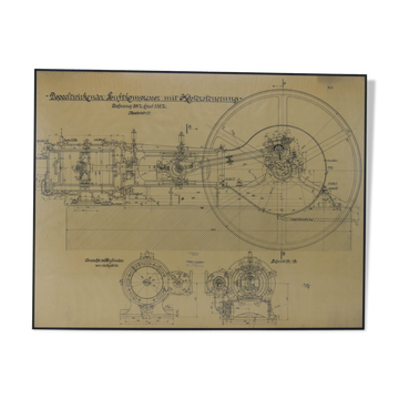 Dessin technique original de compresseur d’air, 1925