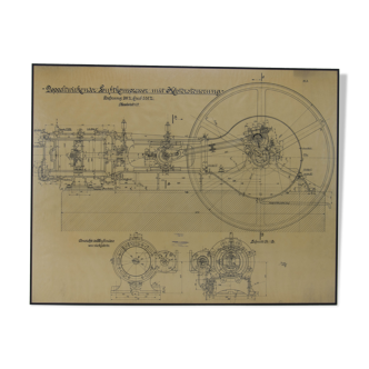 Original technical drawing of air compressor, 1925