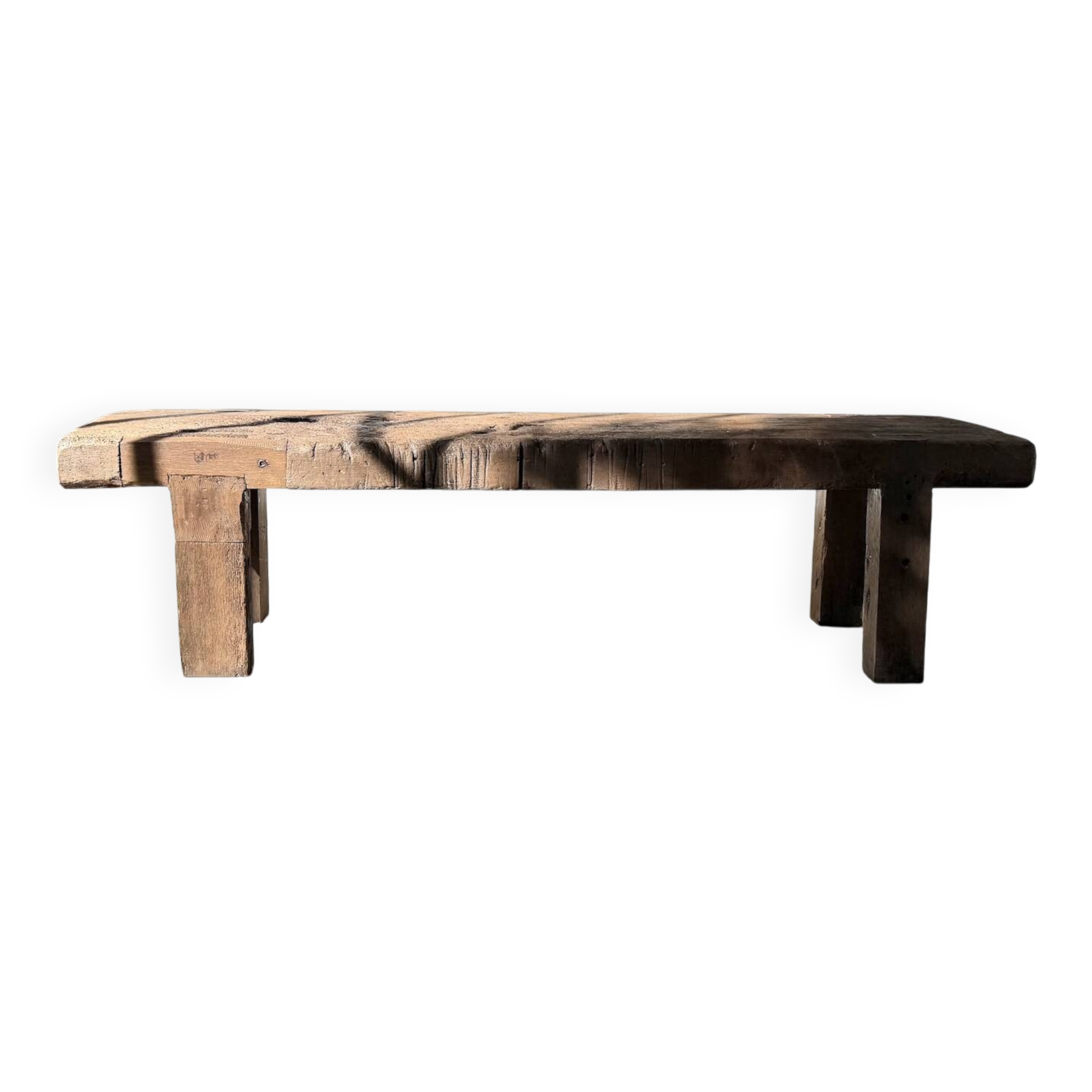 Brutalist Oak Bench – Unique Piece, 20th Century Folk Art