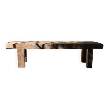 Brutalist Oak Bench – Unique Piece, 20th Century Folk Art