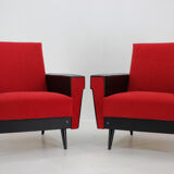 Paire de fauteuils en similicuir et en tissu rouge des années 1970, Tchécoslovaquie