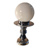 Table lamp with chrome base and white opaline globe