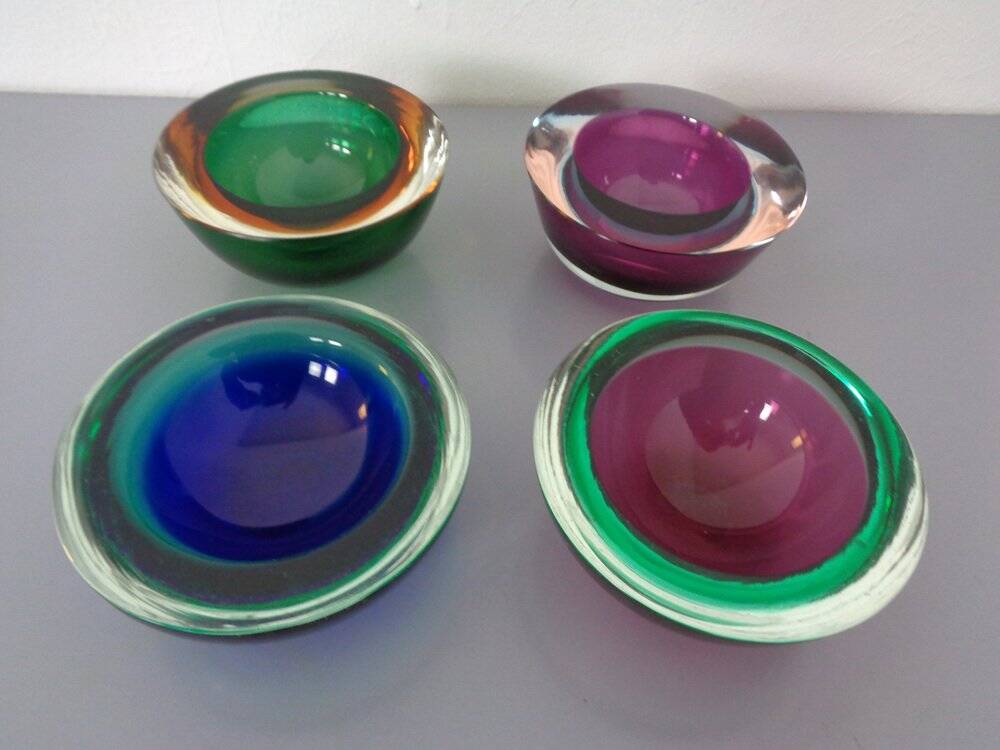 Sommerso Murano Glass Bowls by Flavio Poli, 1960s, Set of 4