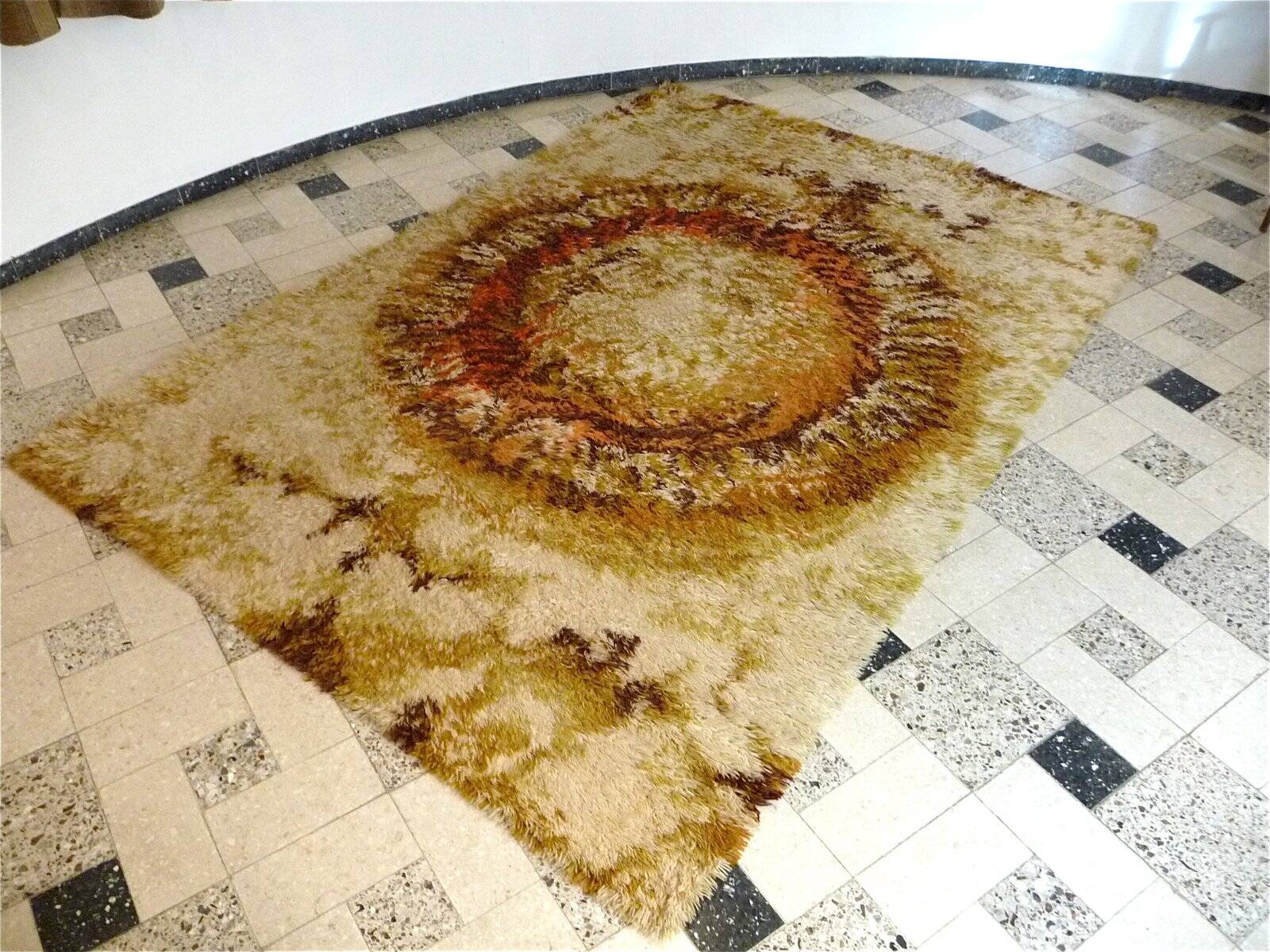 Abstract modernist OpArt wool rug from Ege Rya, Denmark 1960s