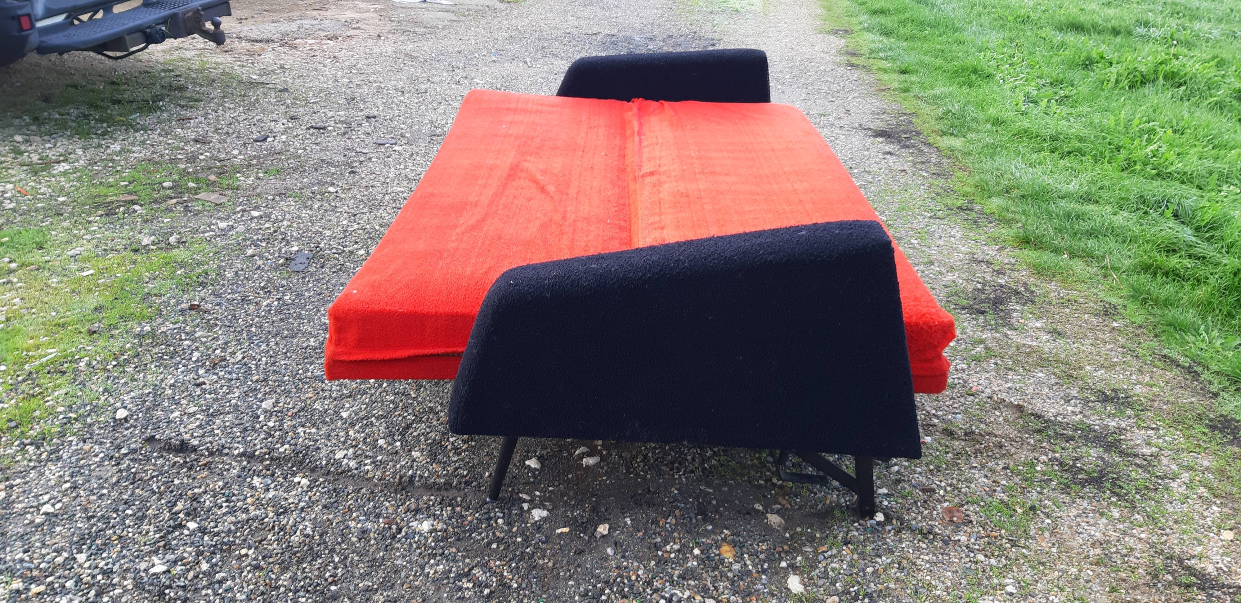 Vintage sofa red and black fabrics