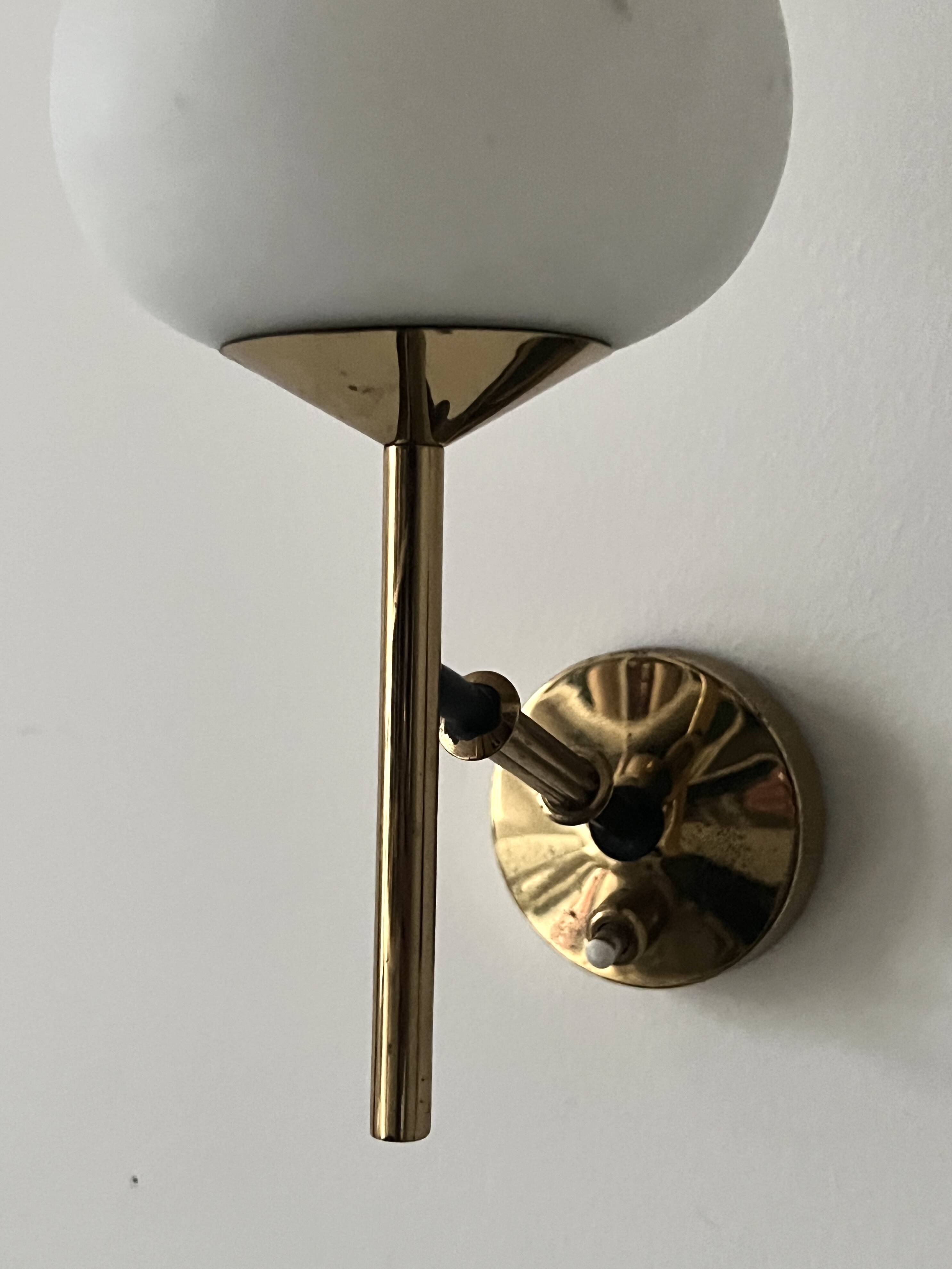 Brass and white opaline glass wall light, Arlus design 1950.