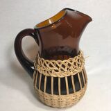 Service ancien jus carafe et ses 9 verres verre moulé orange