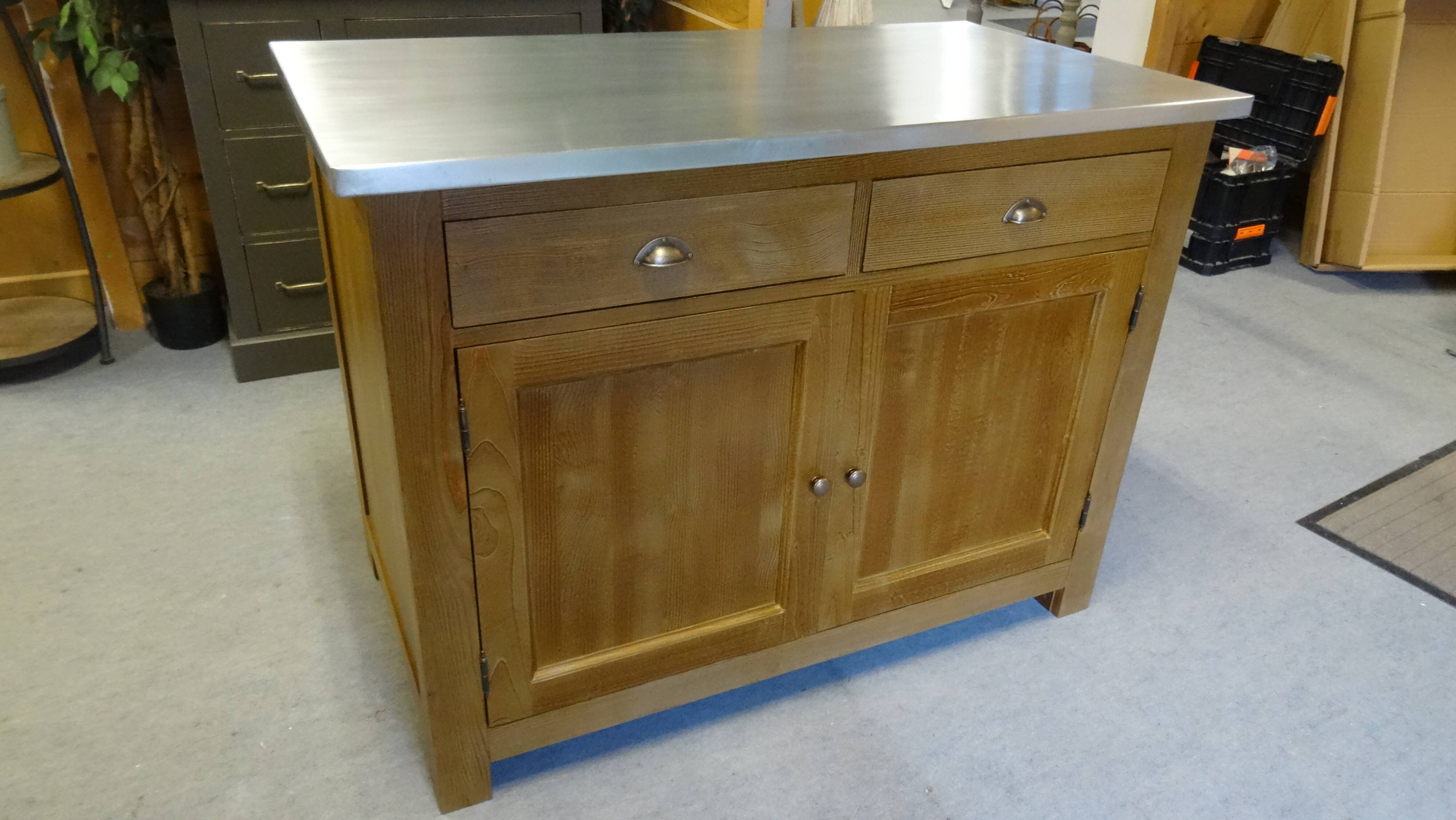 solid wood sideboard, metal top: zinc