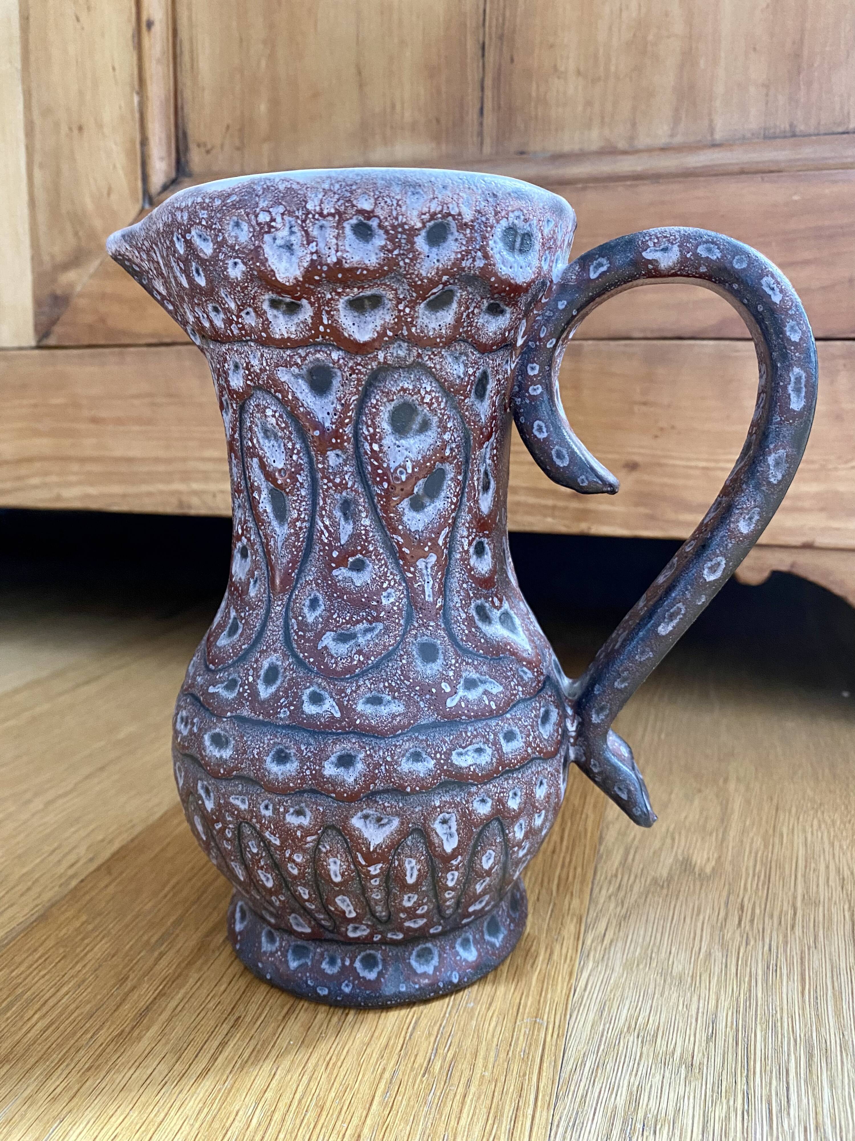 Pitcher Jean Austruy ceramic Vallauris burgundy
