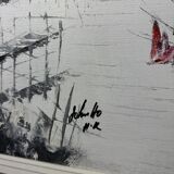 Large oil on canvas vintage painting Japanese style
