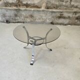 Petite table basse en verre fumé 1970