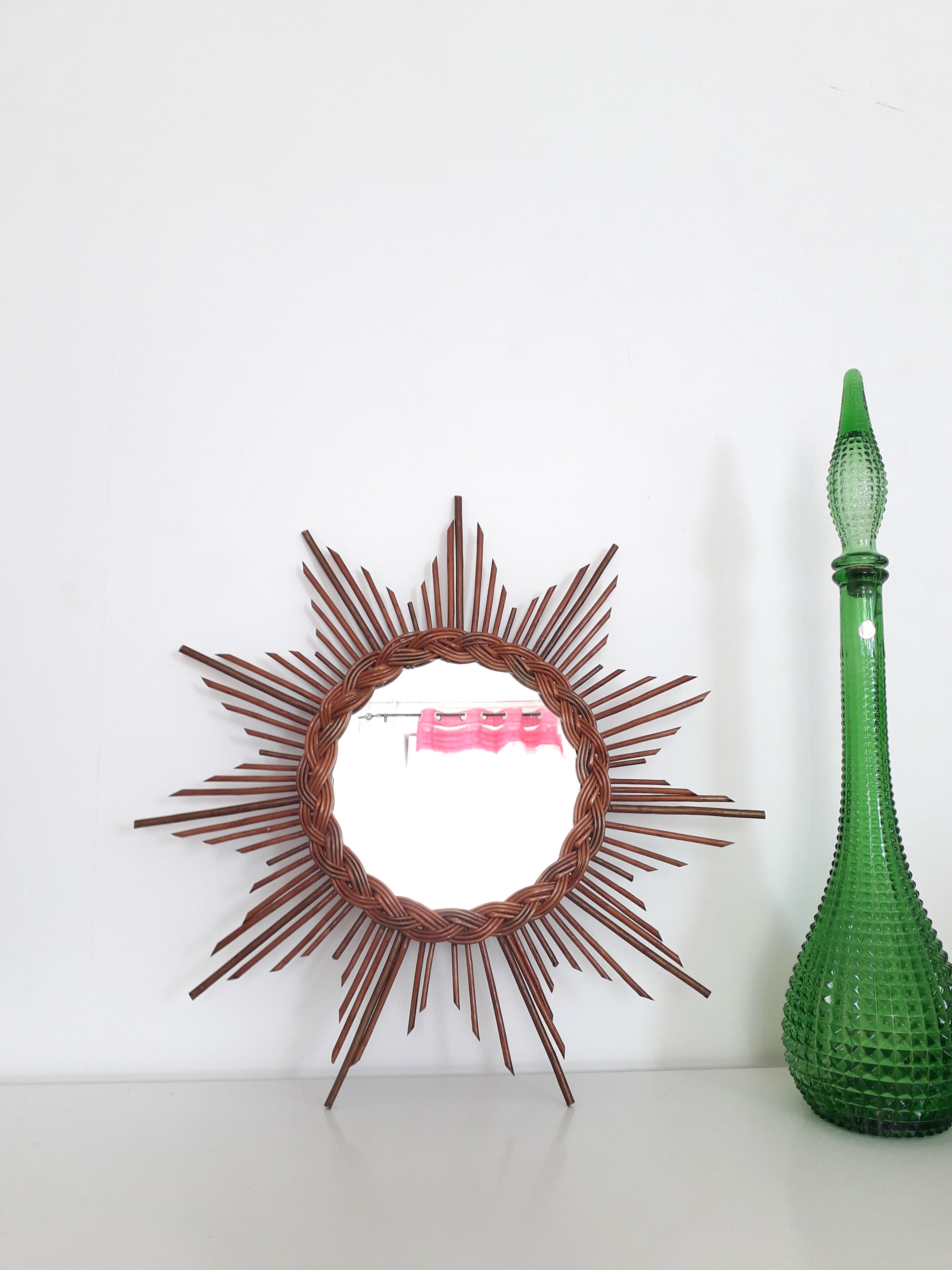 Vintage sun mirror - rattan / wicker - 1970