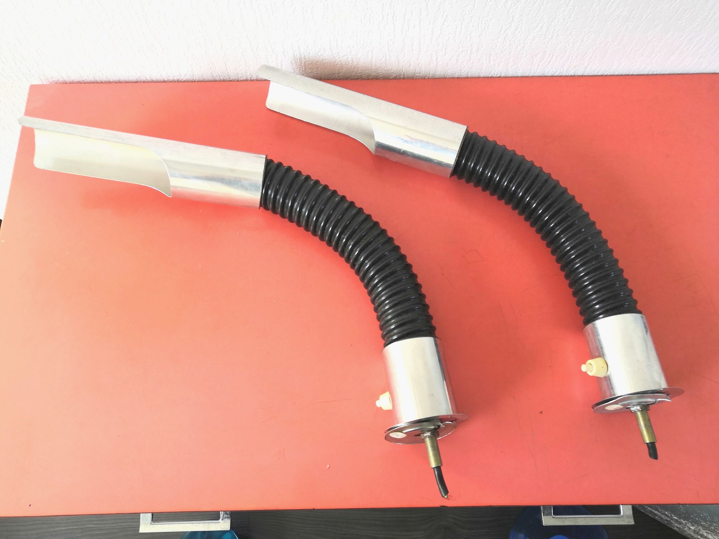 Pair of flexible hose bed lamp design 70s