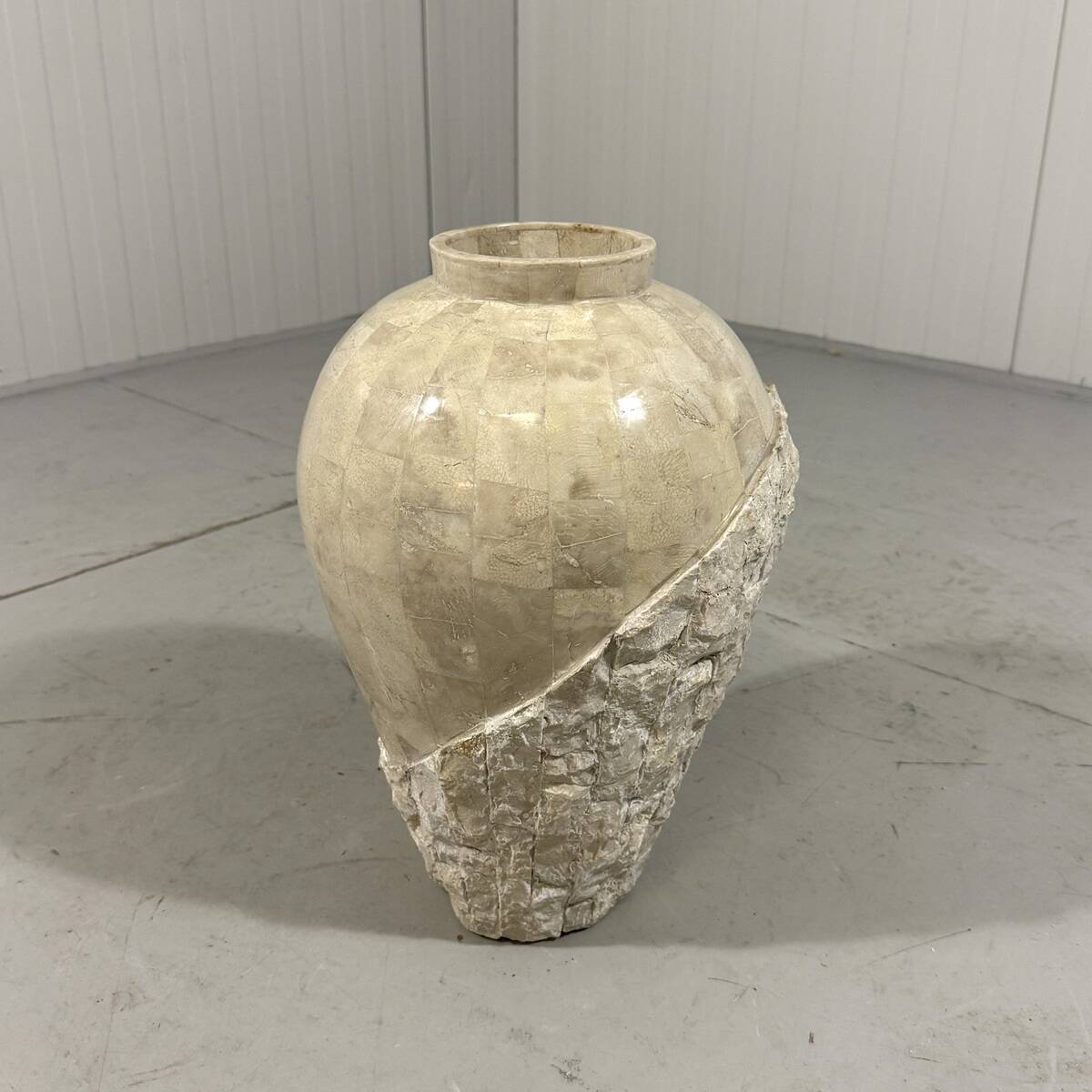 Travertine mactan stone columns & vase 1980’s