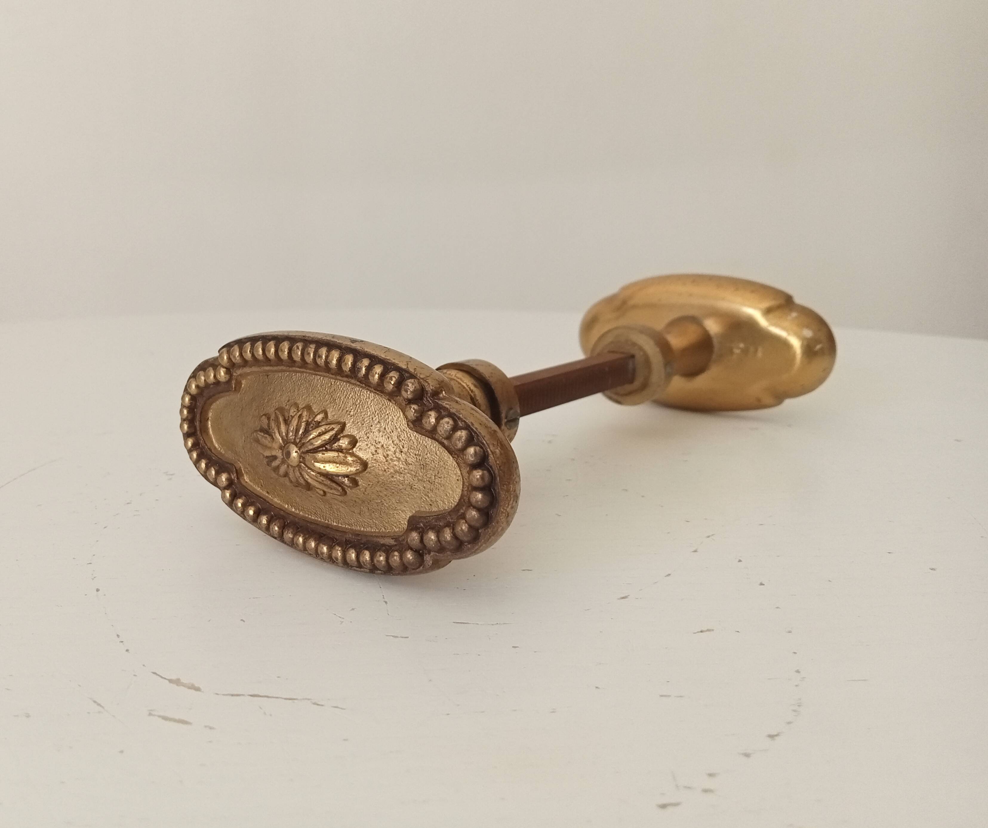 Pair of antique Louis XVI style solid bronze door handles