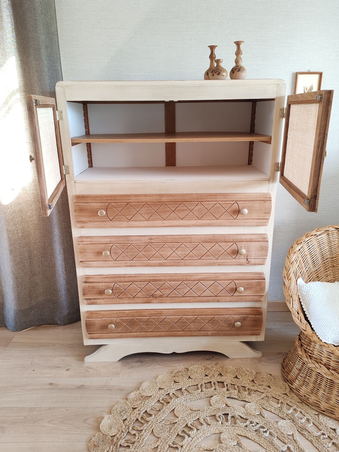 Vintage linen chest of drawers
