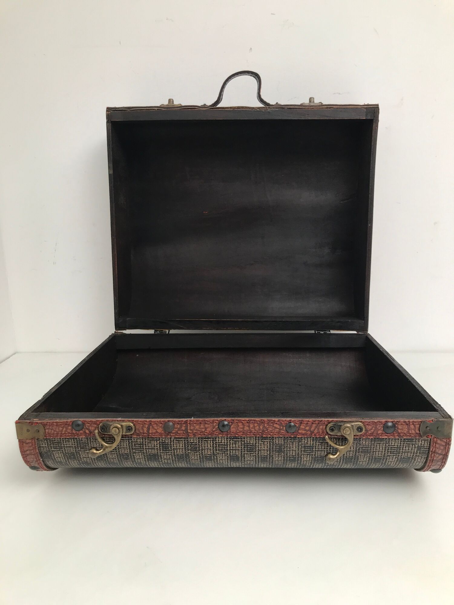 Wooden suitcase leather and metal 60s