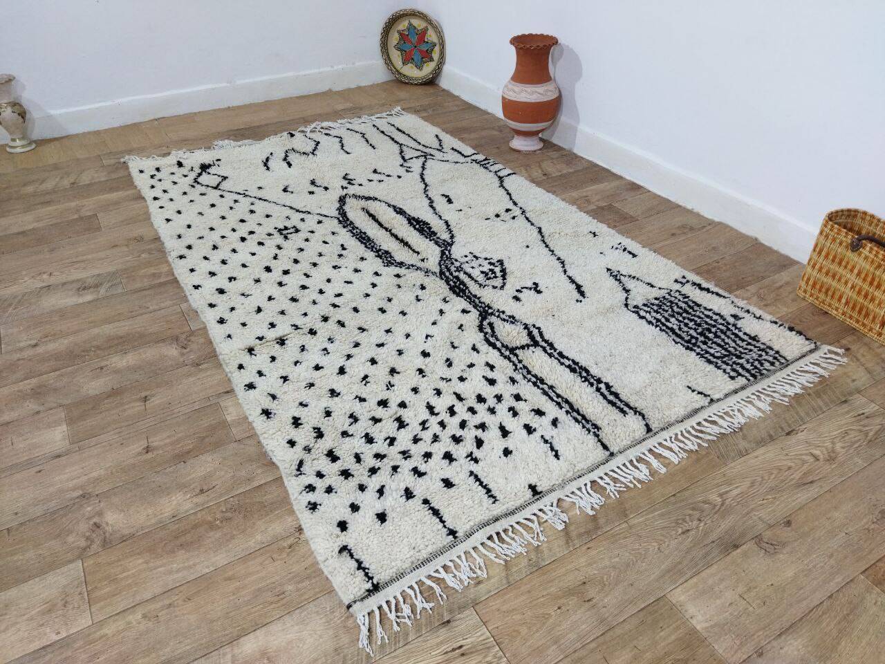 Handmade wool Berber rug 245 x 148 cm