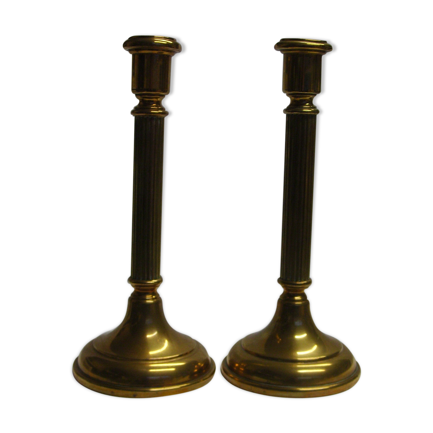 Pair of fluted brass candlesticks Louis XVI style