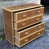 Dresser in wicker and bamboo, wooden structure