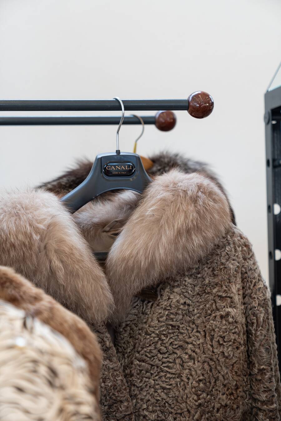 Wooden and brass coat rack, set of 4, 1970s