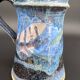 Blue foam glazed stoneware pitcher—Signed art ceramic