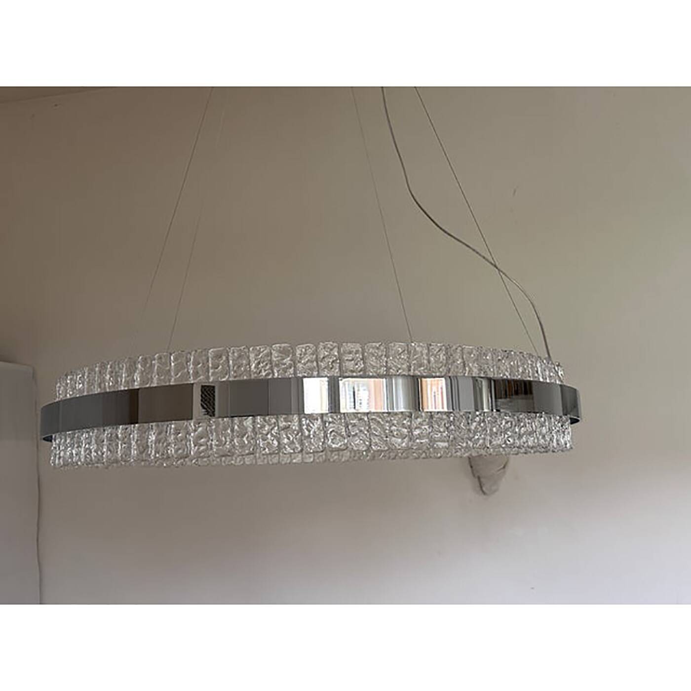 Murano Glass Pendant Chandelier Hammered Clear Glass in Polish Kromo Ring W