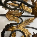 Extra Large Italian Tole Wall Light Sconce with Murano Glass Flowers