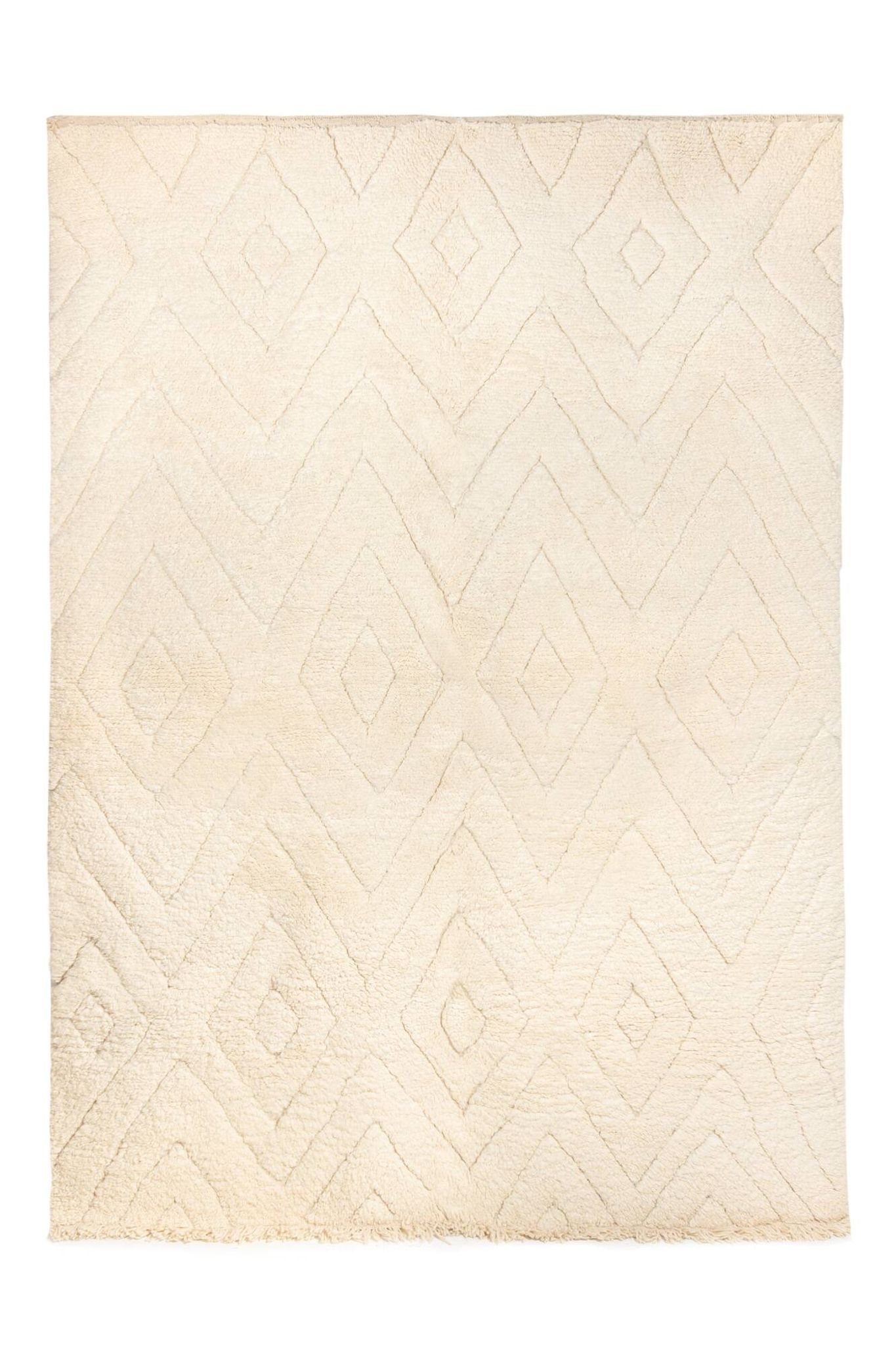 Beni ourain ecru Berber rug with diamond patterns 291 x 203 cm