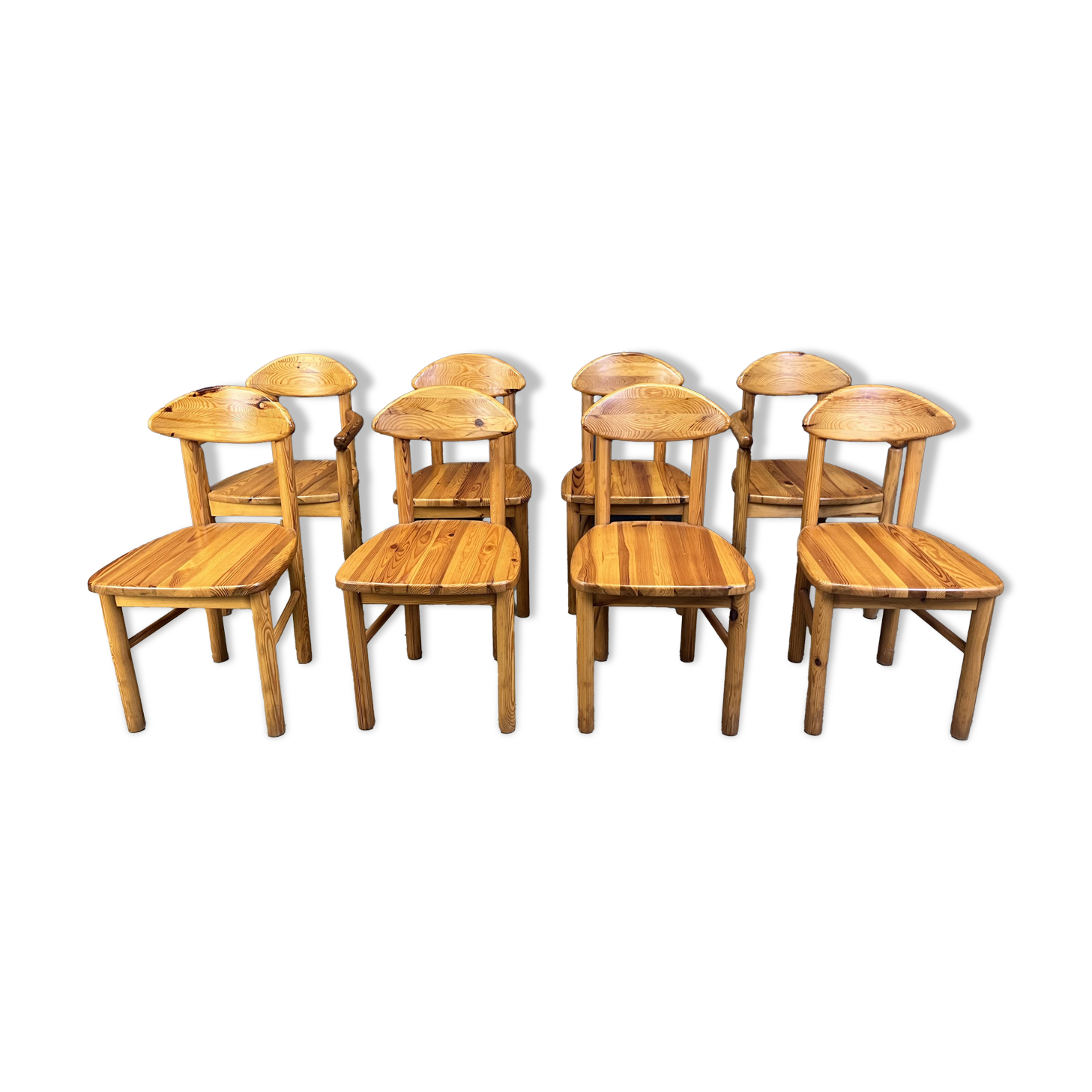 Vintage pine wood dining chairs - 1980s - set of 8