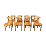Vintage pine wood dining chairs - 1980s - set of 8