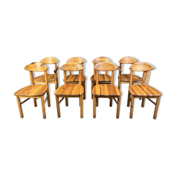 Vintage pine wood dining chairs - 1980s - set of 8