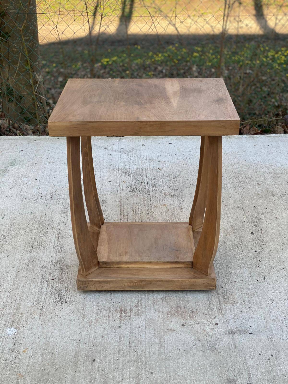 Art Deco table on wheels renovated in raw oak