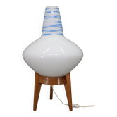Mid-century czech uluv table lamp in maple wood and glass, 1960s