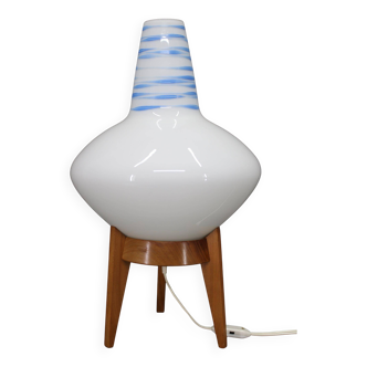 Mid-century czech uluv table lamp in maple wood and glass, 1960s
