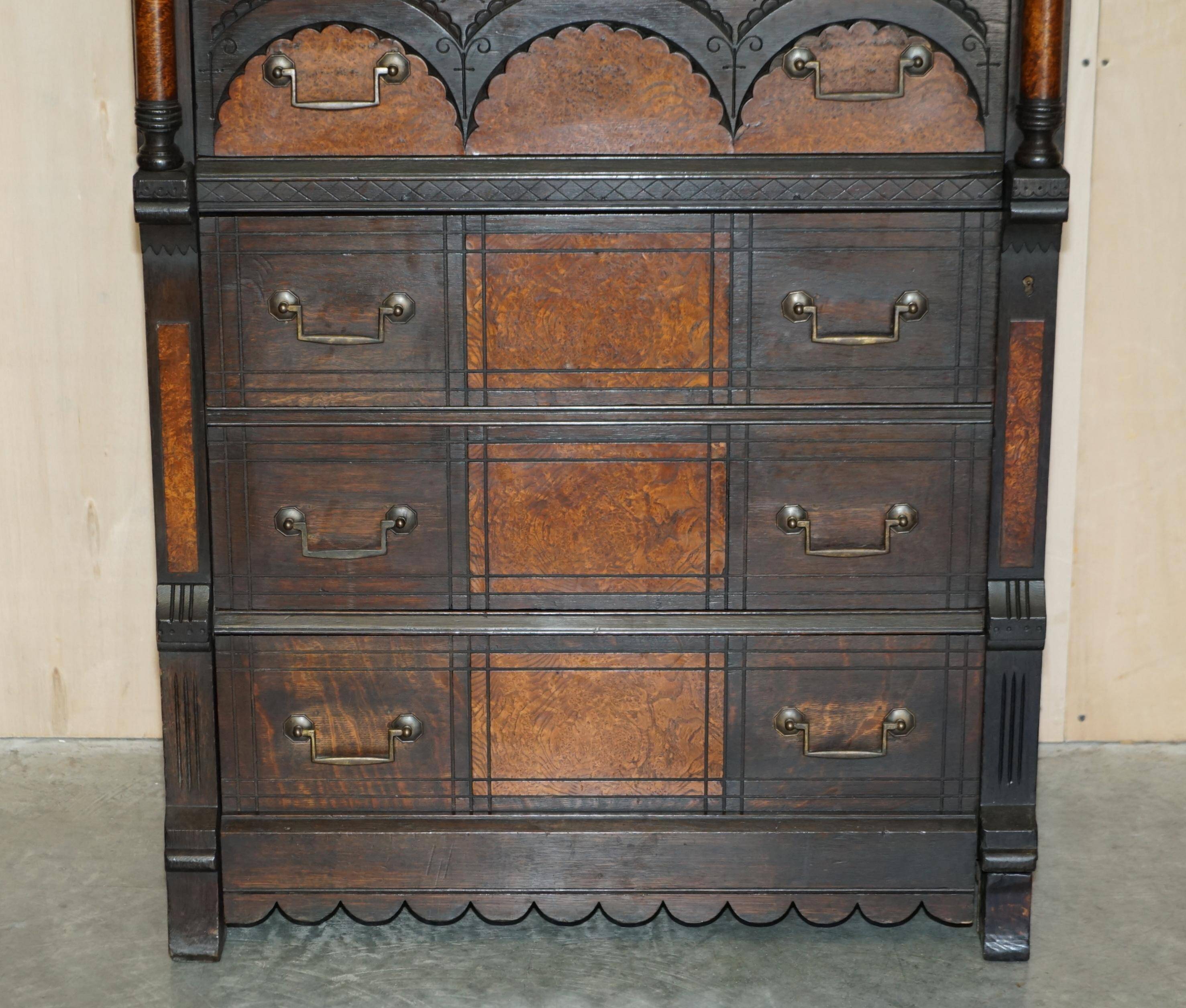 Victorian Wellington chest in figured elm by R Crosby & Son with 160 seal impressions.