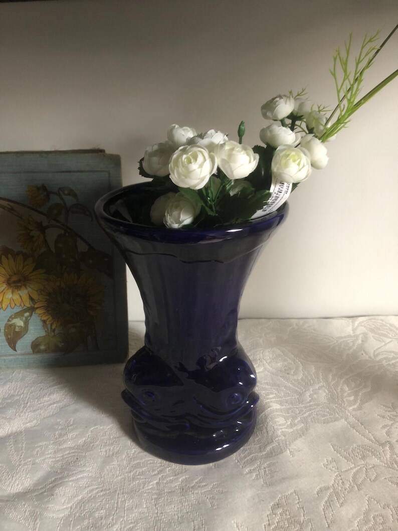 Vintage Cobalt Blue Fish Vase - Ricard Ceramics Workshop