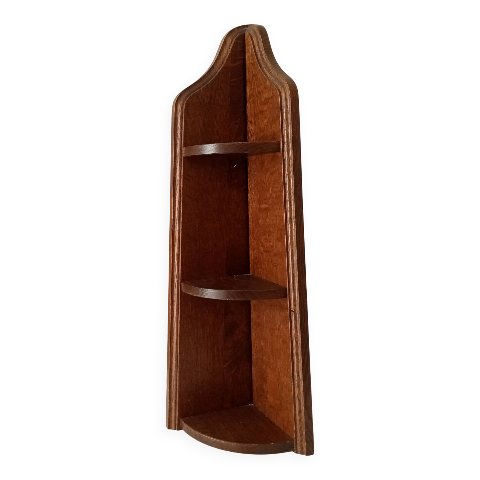 Vintage corner wall shelf in solid oak