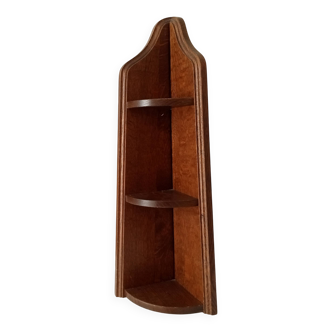 Vintage corner wall shelf in solid oak