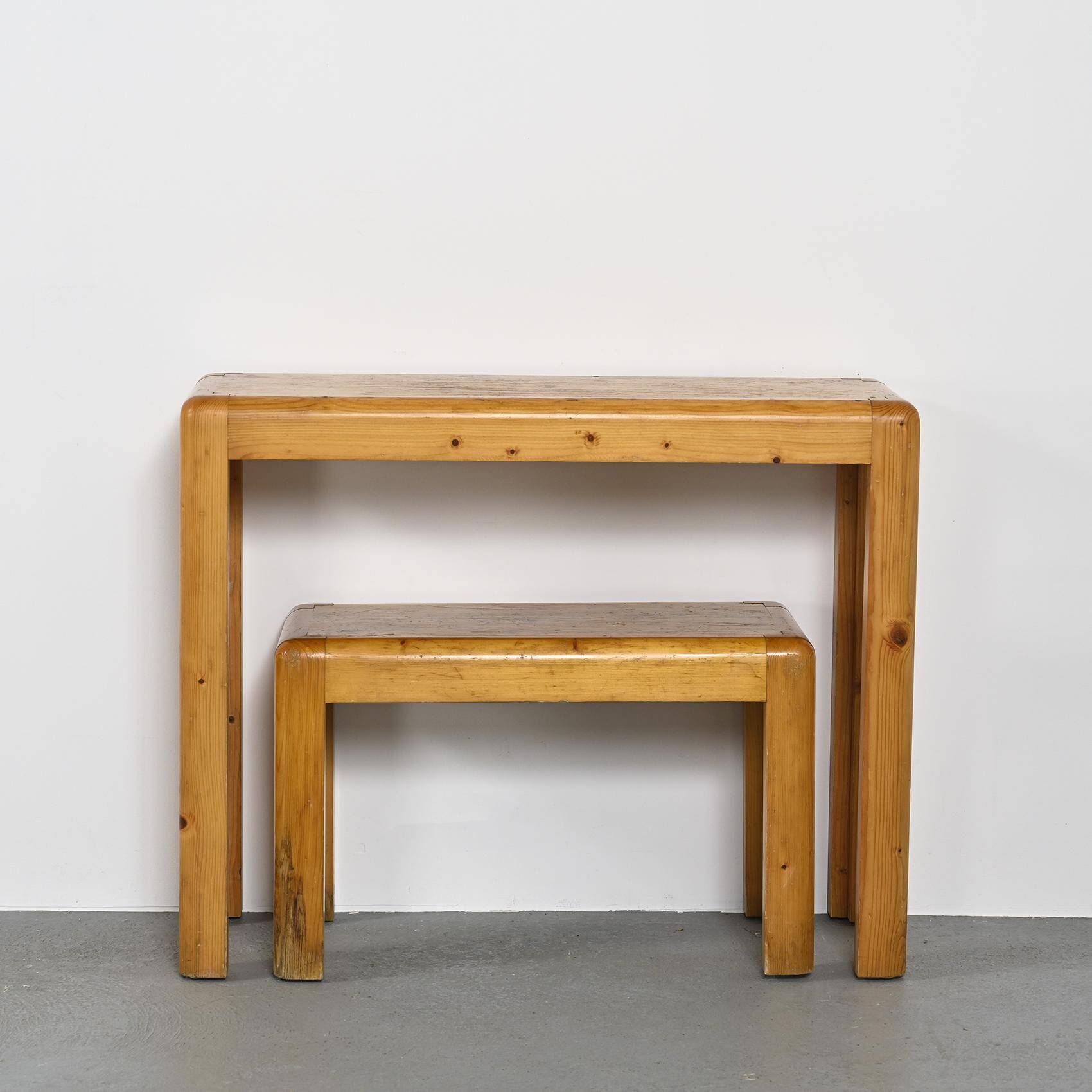 Solid pine console desk, Courchevel circa 1970