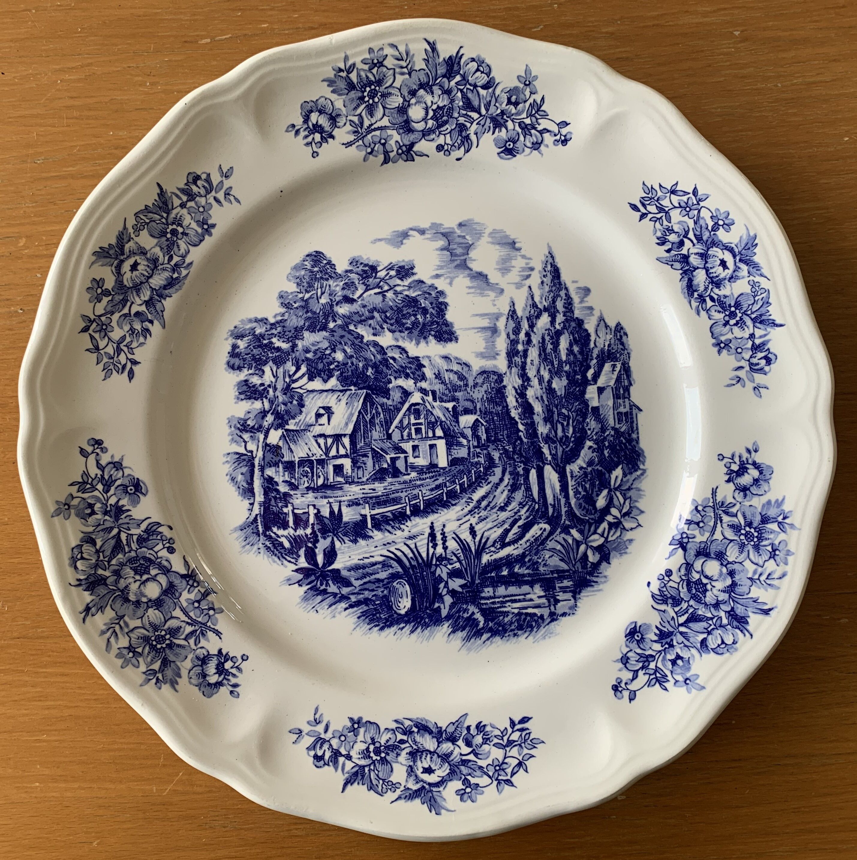 6 large old flat earthenware plates from Saint-Amand (Nord)