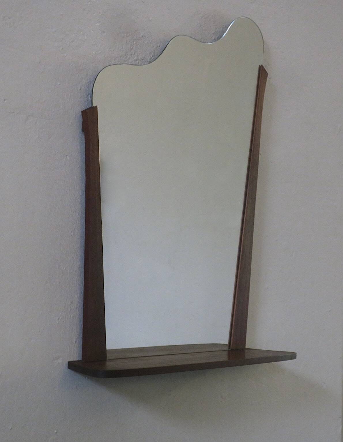 Danish teak wall mirror with shelf, 1960s